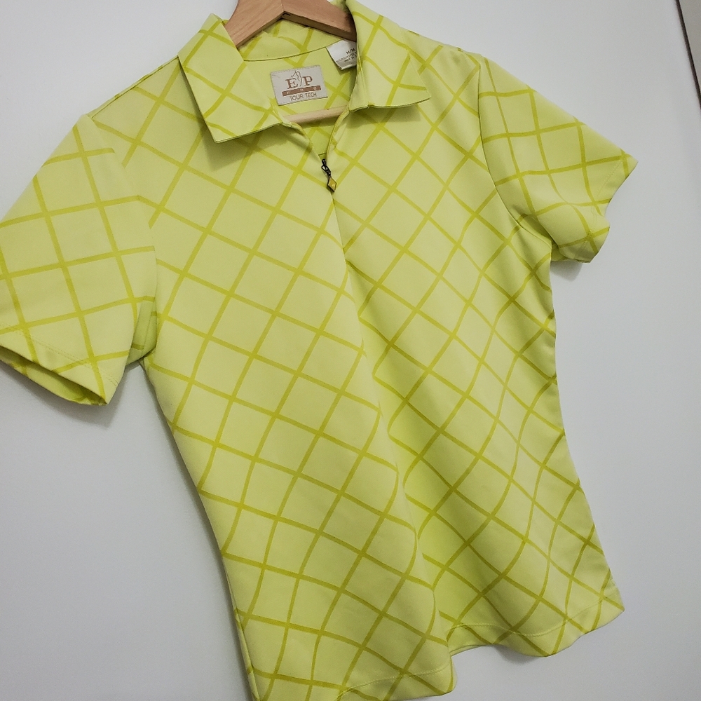 Ep Pro Tech Tour Medium Golf polo Collar Tee Lime Yellow Argyle Short Sleeve